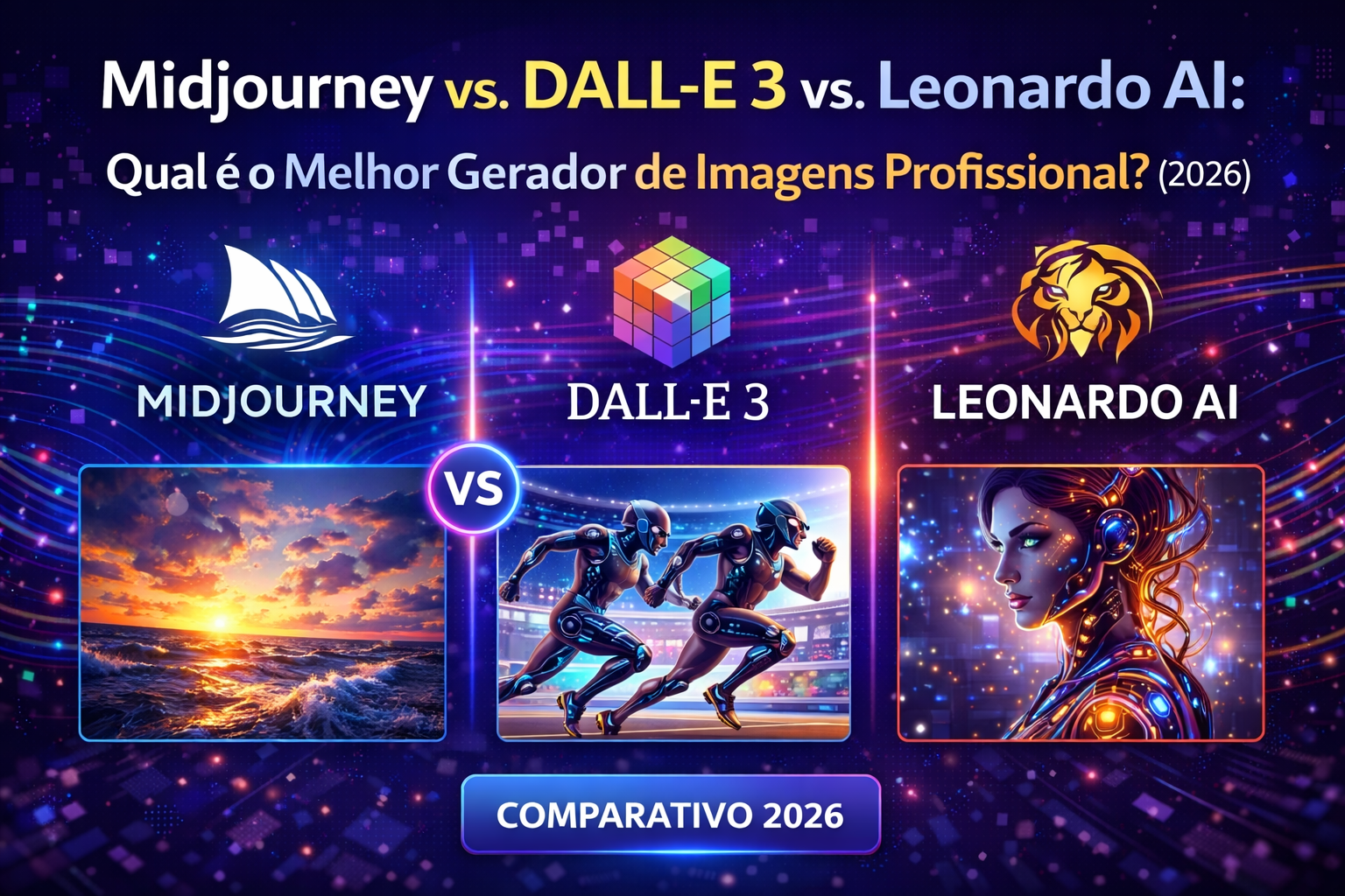 Midjourney vs. DALL-E 3 vs. Leonardo AI: Qual é o Melhor Gerador de Imagens Profissional? (2026)