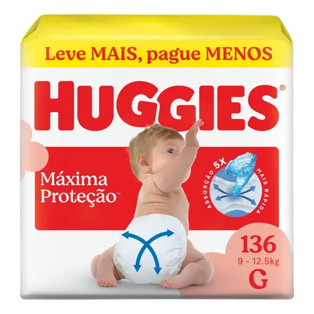 Huggies Fralda Descartável Máxima Proteção G - 136 Un