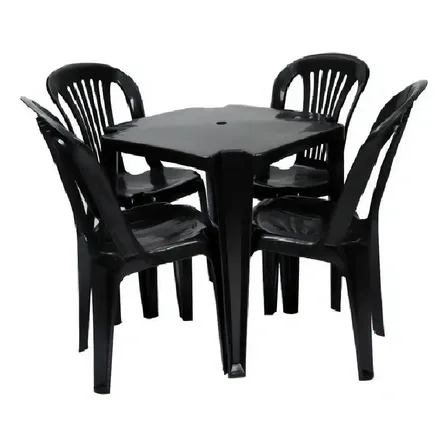JR GOLD Kit Mesa Plástico Quadrada Preta com 4 Cadeiras Bistrô 70cm