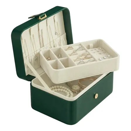 Caixa Organizadora De Joias Pequena, Portátil, Com 2 Camadas Verde