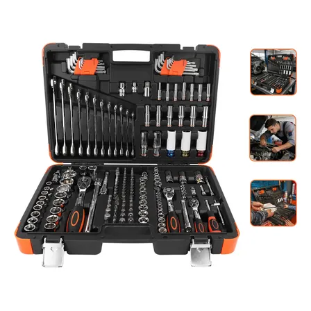 Kit Jogo De Ferramentas Oficina 222 Itens Cr-v Master Maleta Preto E Laranja