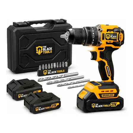 Parafusadeira Furadeira De Impacto Profissional Sem Fio 2 Baterias 21v Com Maleta Tb-21yx The Black Tools
