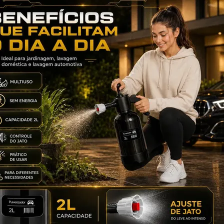 Pulverizador Manual 2 L Snow Foam Profissional Com 3 Bicos para Espuma Ativa