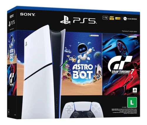 Console digital Sony Playstation 5 Ps5 Slim + 2 jogos Astro Bot e Gt7 - branco 825 GB