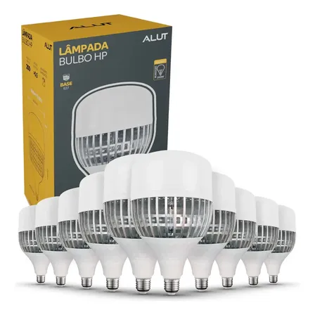 Kit 10 Lâmpadas LED Bulbo 80W Alta Potência Branco Frio 6500K Bivolt E27 - Super Bulbo Econômica 8000 Lúmens Ideal Galpão Fábrica Comércio