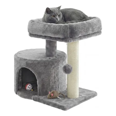 Feandrea Árvore Para Gatos, Casa Com Poste De Sisal Cinza Claro