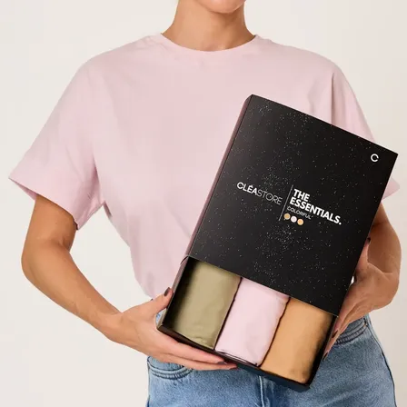 Kit 3 T-shirts Oversized Colorful Algodão Cléa Store Rosa Claro/verde Oliva/caramelo P