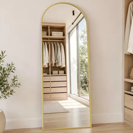 Espelho De Chão Corpo Inteiro Arco 165*60cm Com Suporte U Dourado