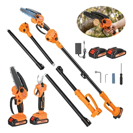 Motosserra + Tesoura Elétrica Kit C/2 Baterias E Extensor 2m Laranja 48v