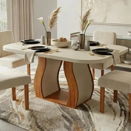 Sala De Jantar 130x90 Lisboa 4 Cadeiras Bom Pastor Naturale/off Linho Off