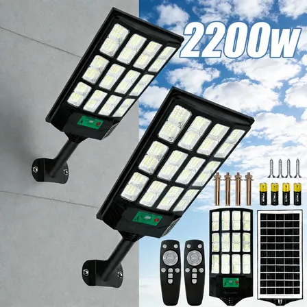 Kit 2 2200w Luminaria Poste Solar Potente Com Sensor Solar Preto