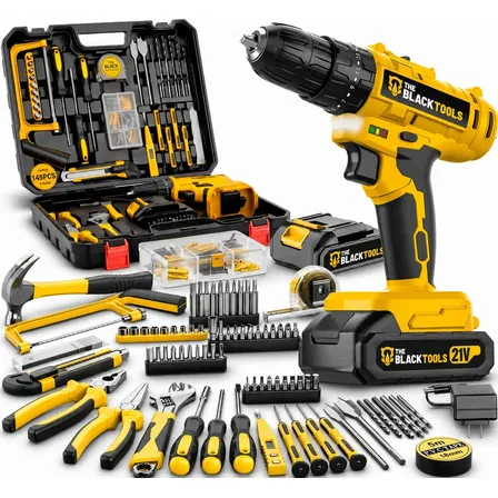 Parafusadeira Furadeira De Impacto The Black Tools Profissional Bateria 21V C/ Maleta + Kit Acessórios 145 Peças TBKIT23
