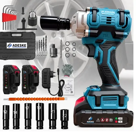 Chave de Impacto Adeske a Bateria 21V de 450 Nm com Motor Brushless e Encaixe de 1/2"
