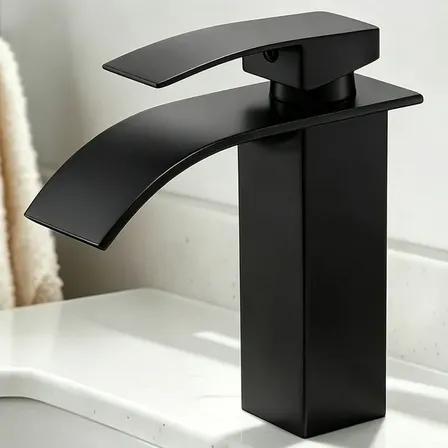 Torneira Pia Banheiro Bica Cascata Preta Inox Fria Quente Preto Fosco