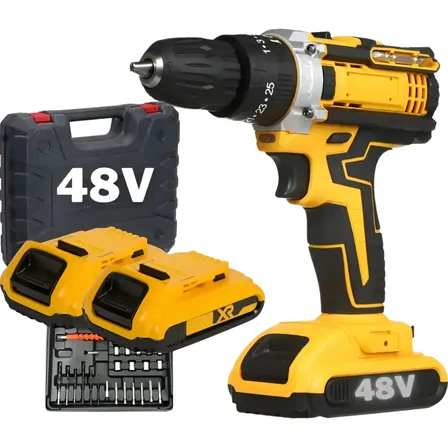 Parafusadeira Furadeira 48v Profissional +2 Baterias +maleta Amarelo 127/220v