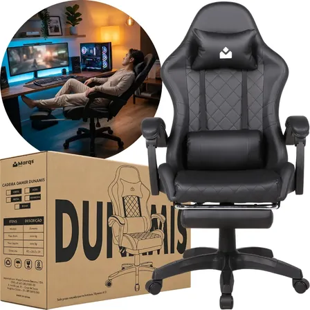 Cadeira De Escritorio Gamer Ergonômica Dunamis Preta Marqs Home Reclinável 180kg Resistente Giratória Confortavel Computador