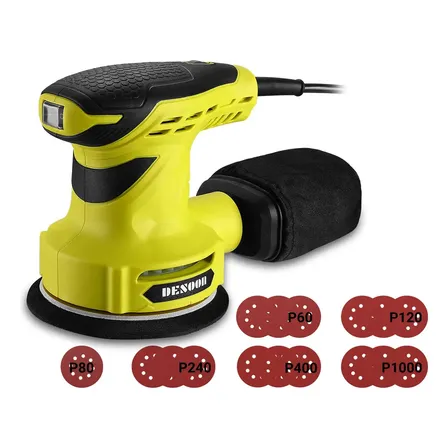 Lixadeira Orbital Elétrica 300w Real Profissional 125mm Com Auto Vácuo Coletor De Pó + 16 Lixas Kit Completo Desoon