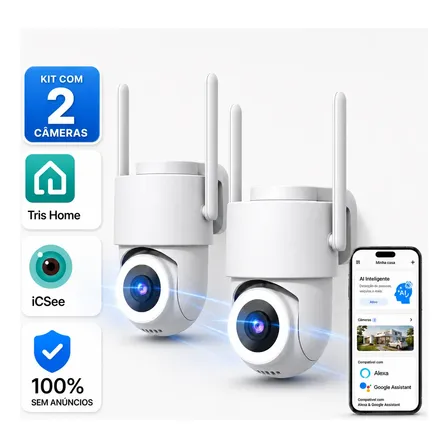 2 Câmera Segurança Ip Wifi Icsee Infravermelho Prova D'água Branco