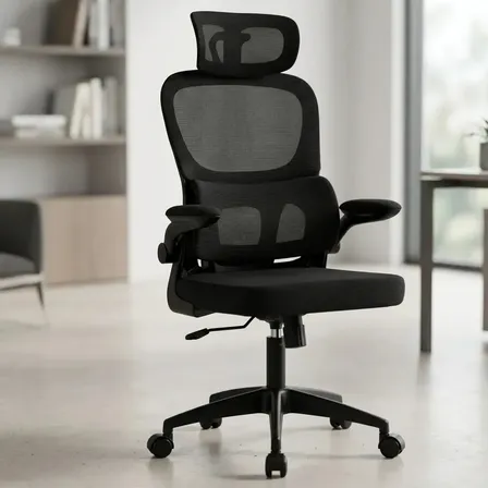 cadeira de Escritório ergonomica movel Veneza I-100 Cor Preto Com Suporte Lombar Apoio De Cabeça Estofado Mesh giratoria