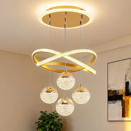 Lustre Sala De Jantar Lustre Pendente Cozinha Luxo Moderno  127/220v Dourado Modo De Três Cores Luz Ocular Protegida.