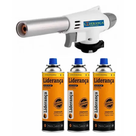 Kit Maçarico Acendimento Automático C/ 3 Refis Gás 227g