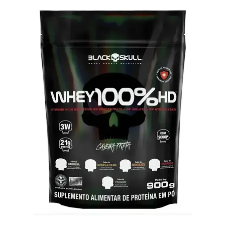 Whey 100% Hd Refil Black Skull - 900g (wpc, Wpi E Wph) Sabor Baunilha