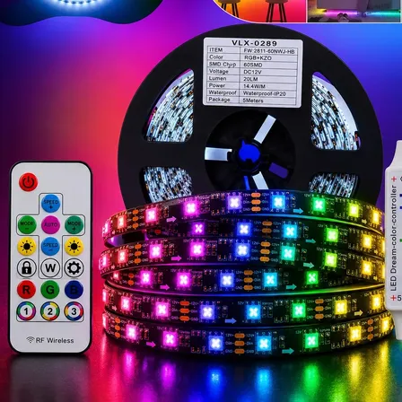Fita Led Ws2811 5m Endereçavel 300 Leds Ip20 + Controladora Rgb 12v