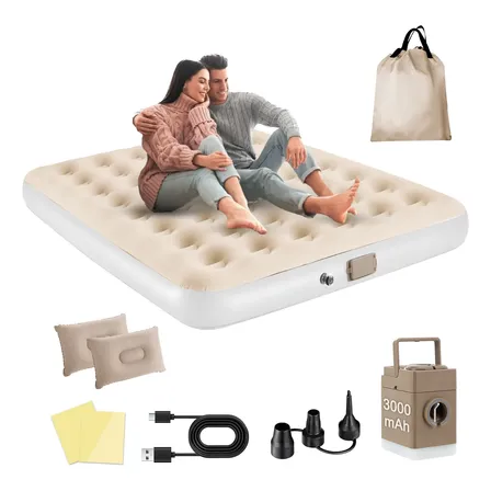 Colchão Inflável Queen 198*145*25cm Com Bomba Bivolt Usb Cáqui