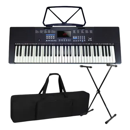 Kit Teclado Musical Estudante Iniciante 5/8 + Capa Suporte 127/220v Preto