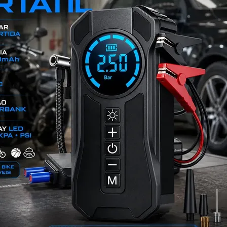 Mini Compressor De Ar Portátil Bateria Emergência Ignição Automotiva Potente Preto Compacto