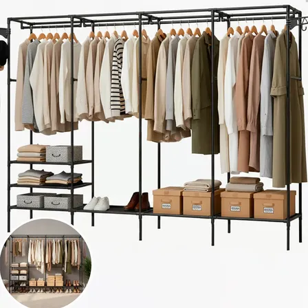 Guarda Roupa Cabideiro Organizador Closet Aberto Desmontavel Arara Divisórias 10 Prateleiras Aço Resistente Preto Irsina