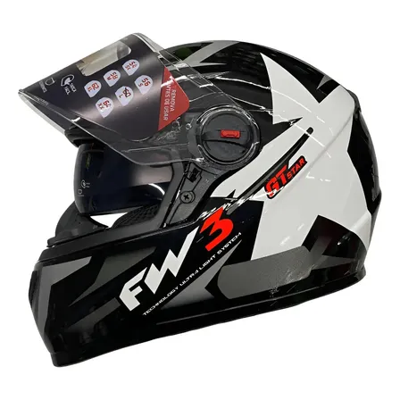 Capacete FW3 GTX Star Preto e Branco Grafite Óculos Interno
