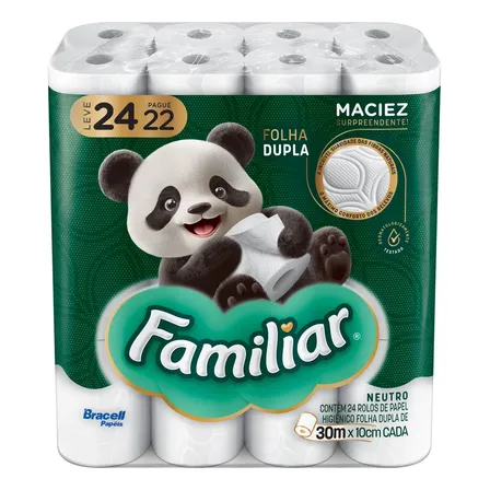 Papel Higiênico Familiar Folha Dupla Kit 24 Rolos de 30 m