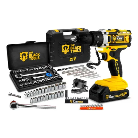 Parafusadeira E Furadeira De Impacto Tb-21pw 21v 3/8 The Black Tools Com Jogo De Soquetes 40 Peças