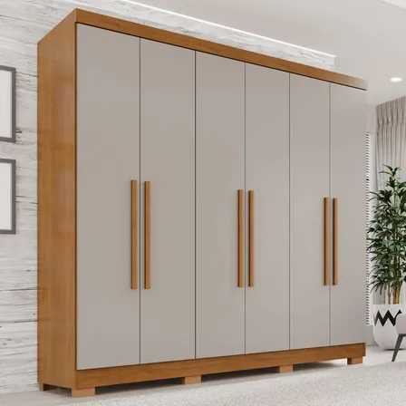 Guarda-roupa Casal 6 Portas 2 Gavetas França Espresso Móveis cor cinamomo off-white