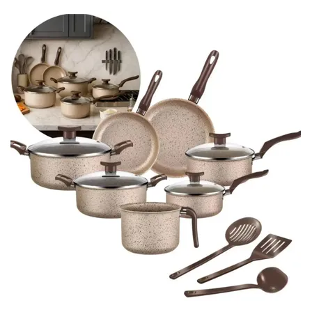 Conjunto Panelas Antiaderente 10 Peças Tampas Vidro Coffe Coffe Capuccino