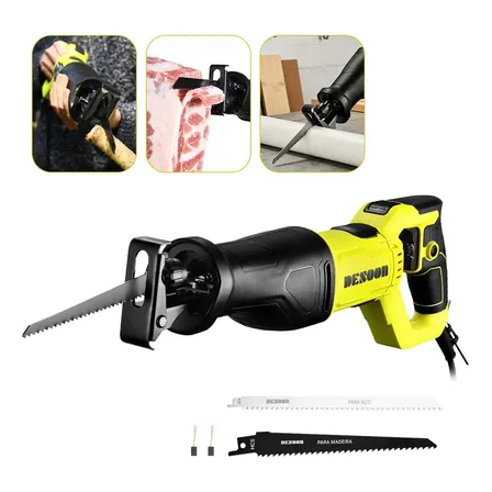 Serra Sabre Elétrica 1200w Real Profissional 22mm 2800spm Corte Madeira Aço Com Punho Giratório E 2pcs Lâminas Desoon